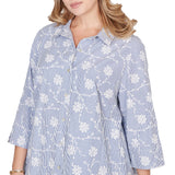 Alfred Dunner Puff Print Pinstripe Embroidered Button Down Top - Plus