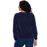 Alfred Dunner Cable Pullover Chenille Sweater - Navy - Petite