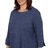Alfred Dunner Spliced Texture Metallic Studded Top - Denim - Plus