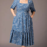Bailey Square Neck Maxi Dress  -Blue Floral Print -  Plus