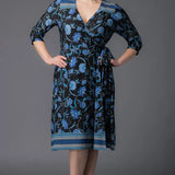 Beguiling Border Print Wrap Dress - Black - Plus