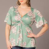 Abby Twist Front Top  - Sage Garden Print -  Plus
