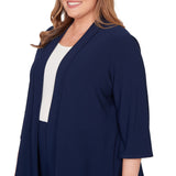 Alfred Dunner Light Open Crepe Cardigan Top - Navy - Plus