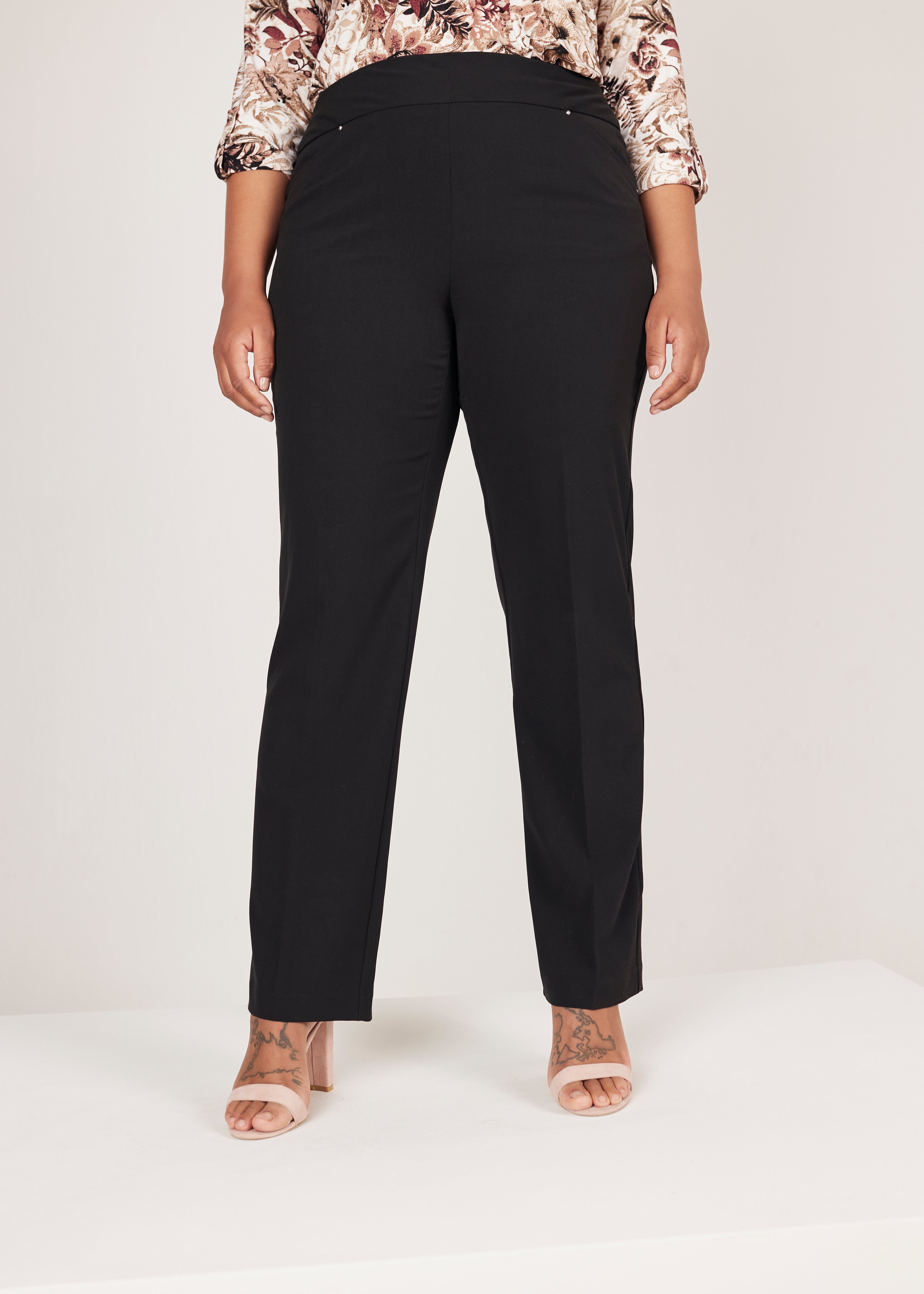 Roz & Ali™ Secret Agent Pull On Tummy Control Pants Cateye Pockets with Rivets, Plus
