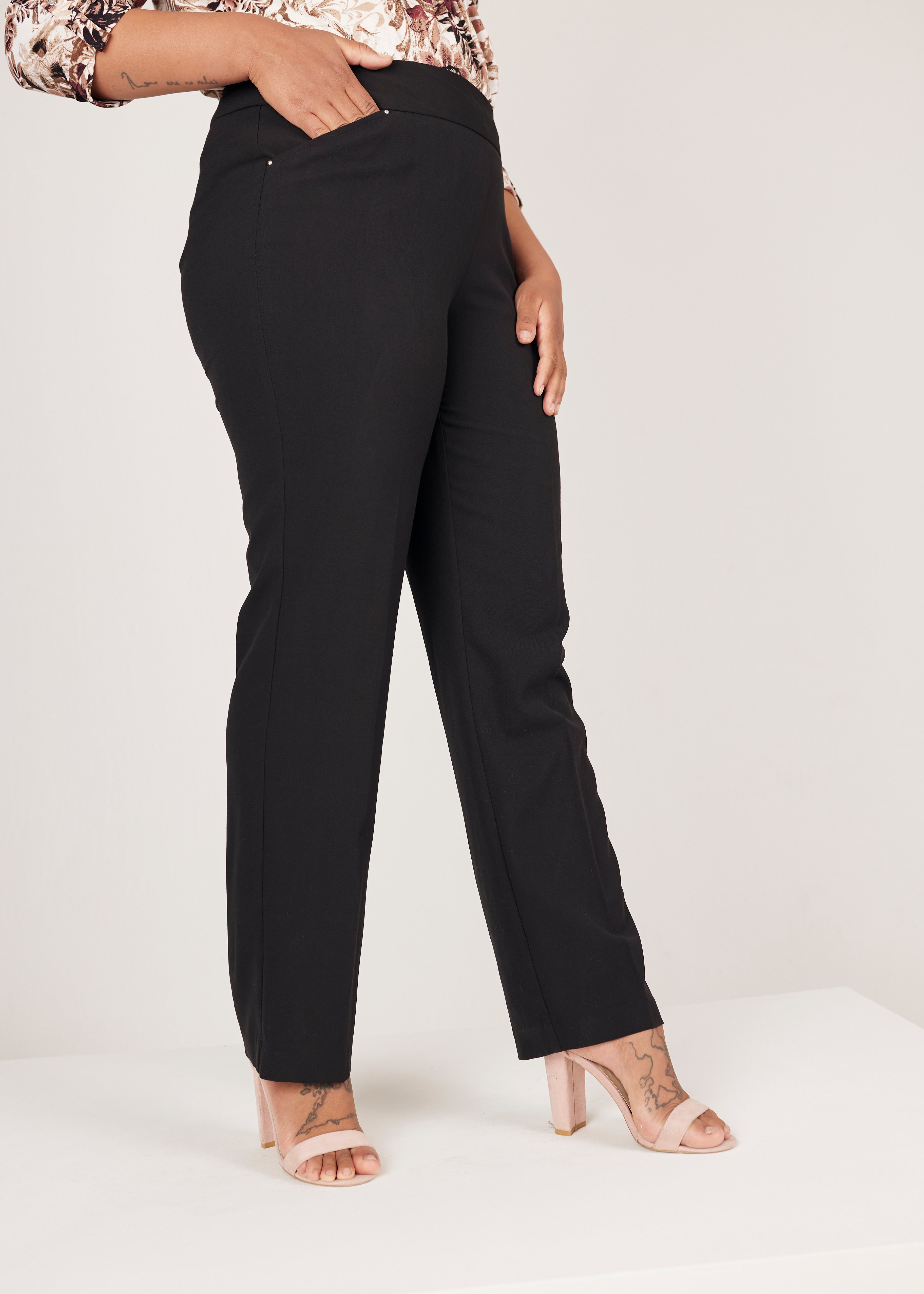 Roz & Ali™ Secret Agent Pull On Tummy Control Pants Cateye Pockets with Rivets, Plus