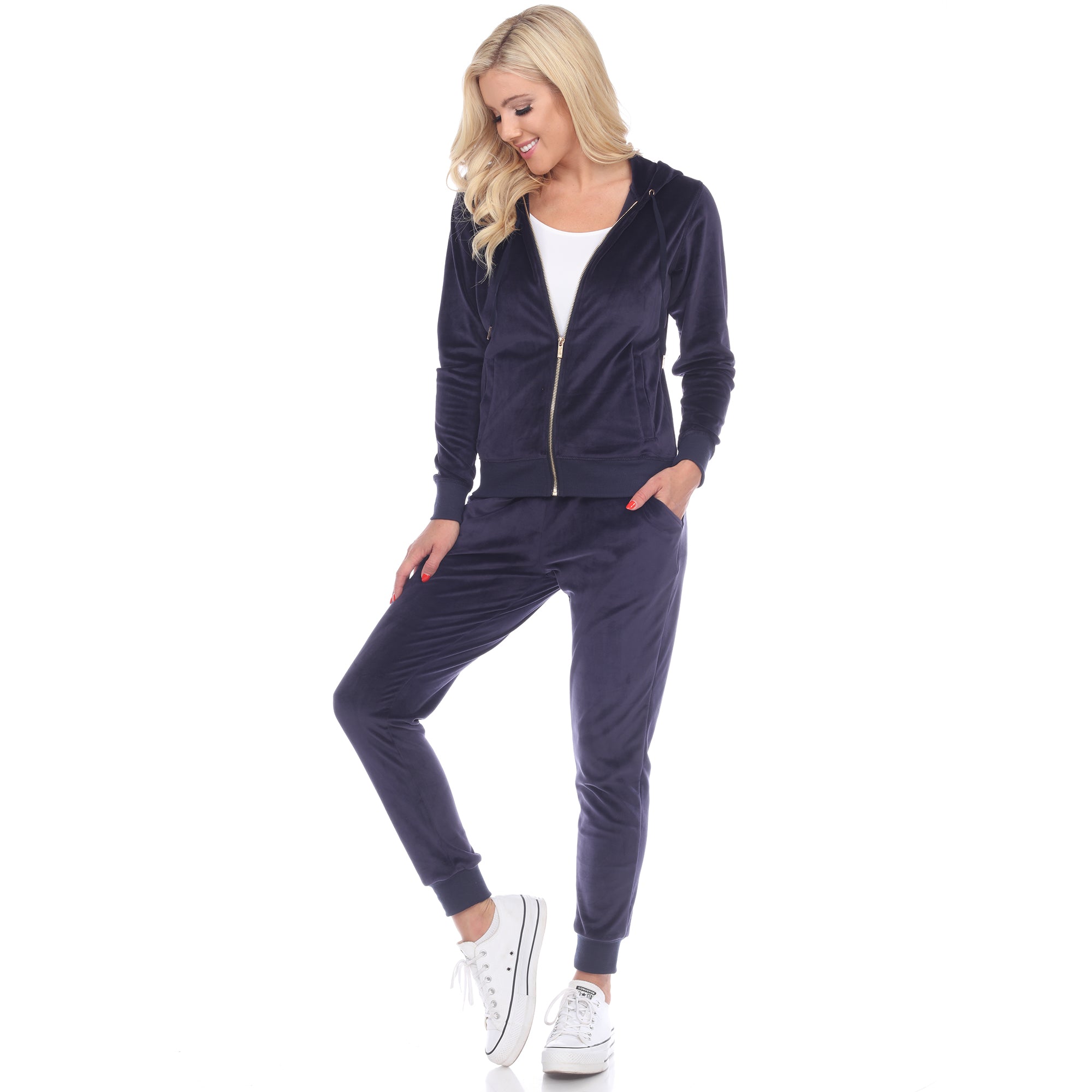 White Mark Women's 2 Piece Velour Tracksuit Set
