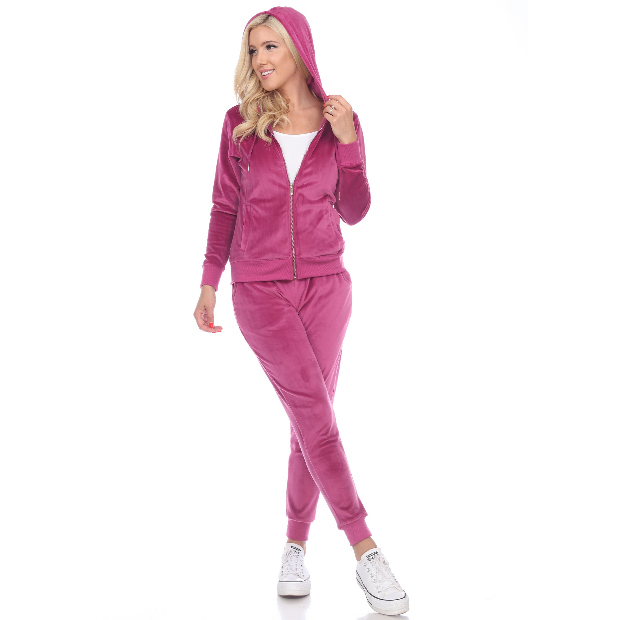 White Mark Women's 2 Piece Velour Tracksuit Set