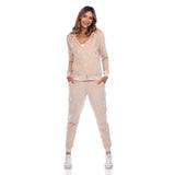 White Mark Women's 2 Piece Velour Tracksuit Set