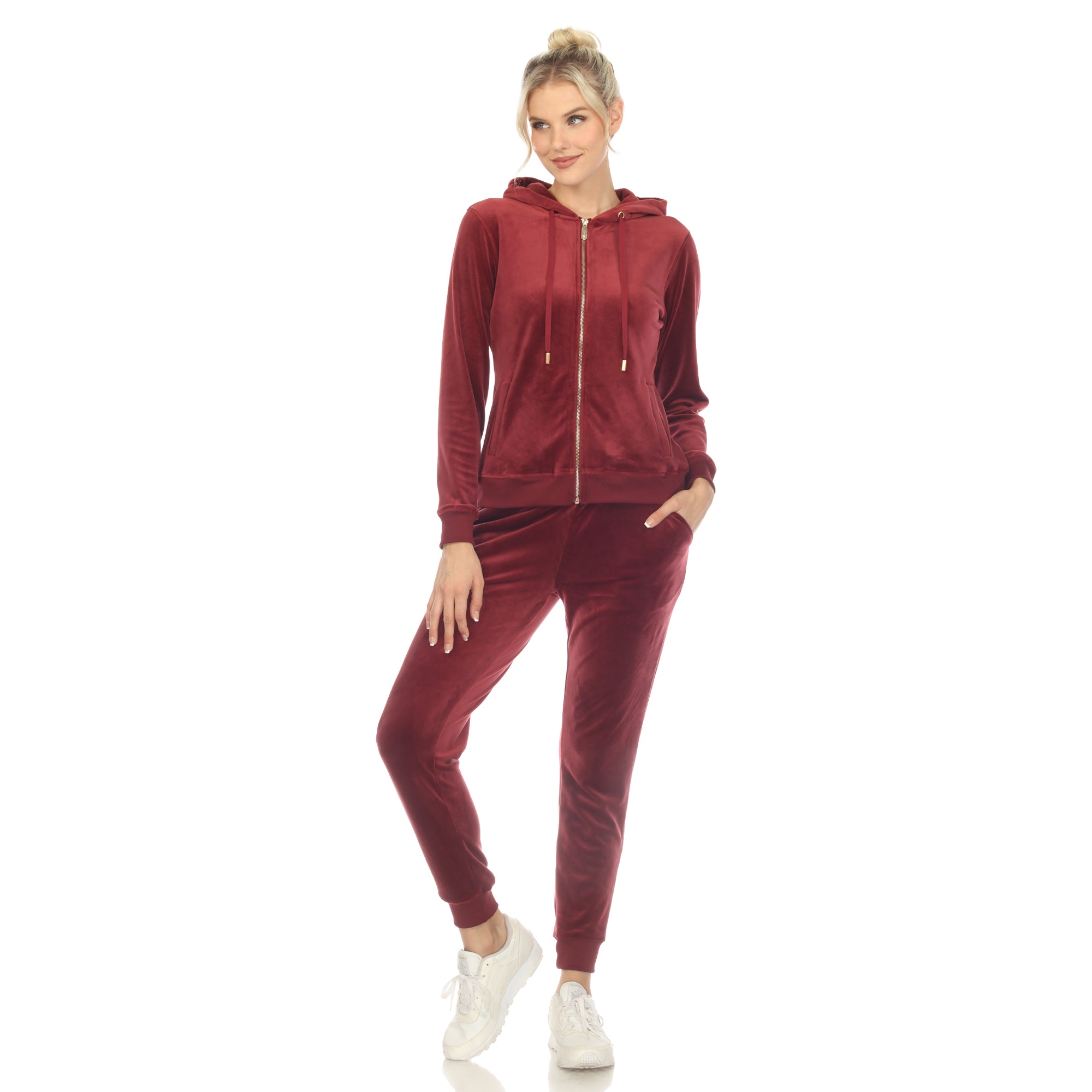 White Mark Women's 2 Piece Velour Tracksuit Set
