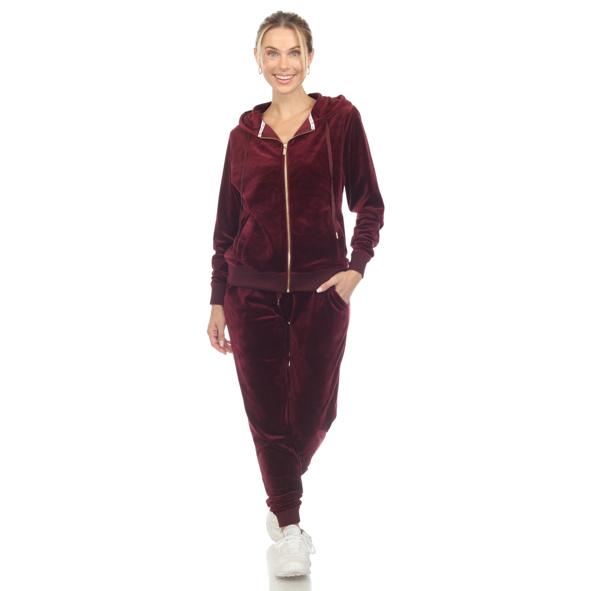 White Mark Women's 2 Piece Velour Tracksuit Set