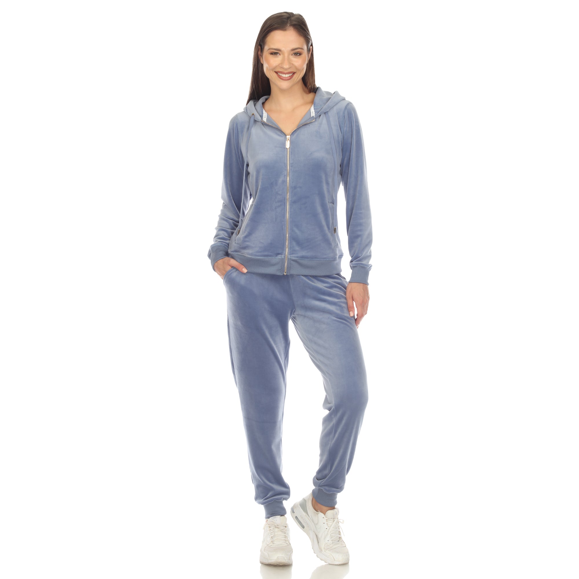 White Mark Women's 2 Piece Velour Tracksuit Set