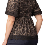 Winsome Sweetheart Lace Peplum Top - Black & Nude - Plus