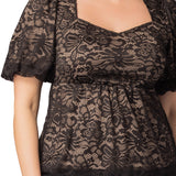 Winsome Sweetheart Lace Peplum Top - Black & Nude - Plus