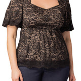 Winsome Sweetheart Lace Peplum Top - Black & Nude - Plus