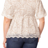 Winsome Sweetheart Lace Peplum Top - Ivory & Nude - Plus