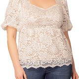 Winsome Sweetheart Lace Peplum Top - Ivory & Nude - Plus
