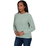 Alfred Dunner Cable Pullover Chenille Sweater - Sage