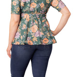 Posh Peplum Top  - Green Garden -  Plus