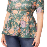 Posh Peplum Top  - Green Garden -  Plus