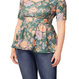 Posh Peplum Top  - Green Garden -  Plus