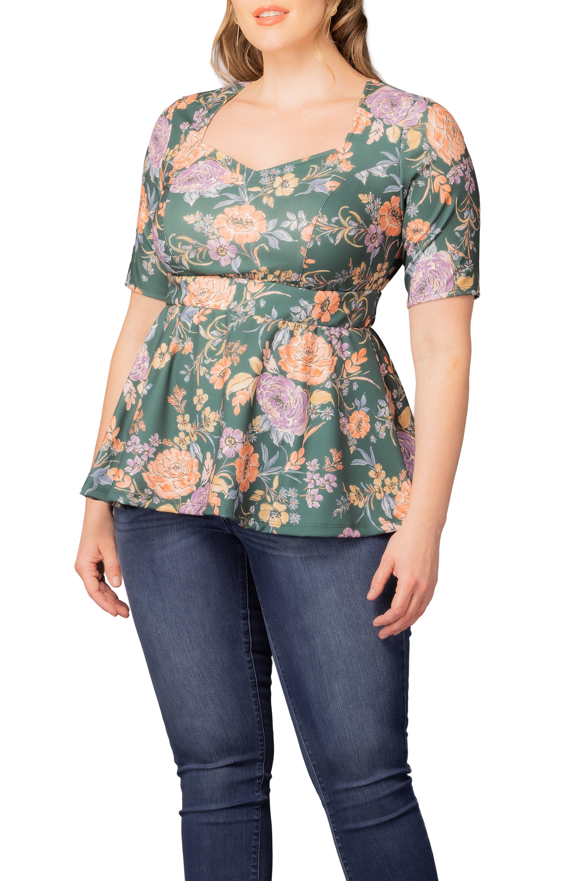 Posh Peplum Top Green Garden / 4X (26-28) Posh Peplum Top Green Garden / 4X (26-28)