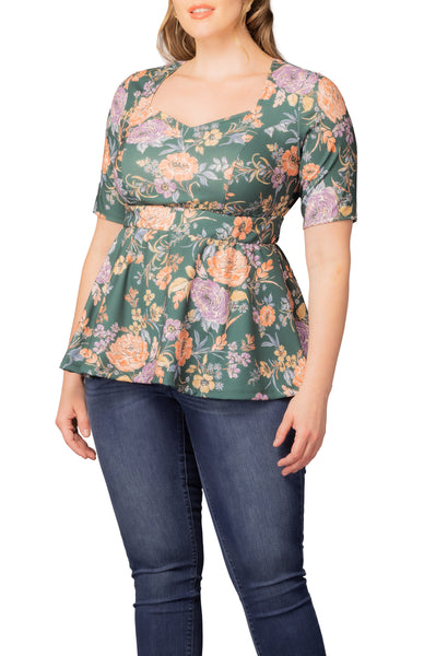 Posh Peplum Top - Green Garden - Plus – Dressbarn