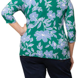 Femme Fatale Faux Wrap Top - Green & Blue Floral - Plus