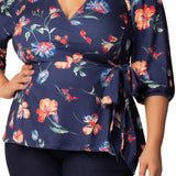 Nina 3/4 Sleeve Wrap Top - Plus