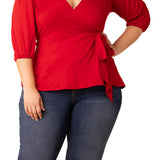 Nina 3/4 Sleeve Wrap Top - Plus