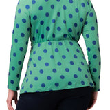 Abigail Long Sleeve Twist Top - Green Polka Dot - Plus