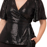 Shimmering Sequin Wrap Top - Plus
