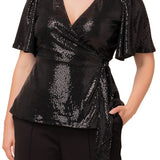Shimmering Sequin Wrap Top - Plus