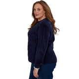 Alfred Dunner Cable Pullover Chenille Sweater - Navy - Plus