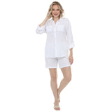 Women's Gauze Button-Front Shirt & Shorts Set - White