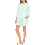 Women's Gauze Button-Front Shirt & Shorts Set - Mint