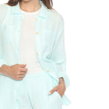 Women's Gauze Button-Front Shirt & Shorts Set - Mint