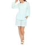 Women's Gauze Button-Front Shirt & Shorts Set - Mint