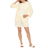 Women's Gauze Button-Front Shirt & Shorts Set - Ivory