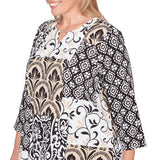Alfred Dunner Geometric Scroll Patchwork Split Neck Top - Plus