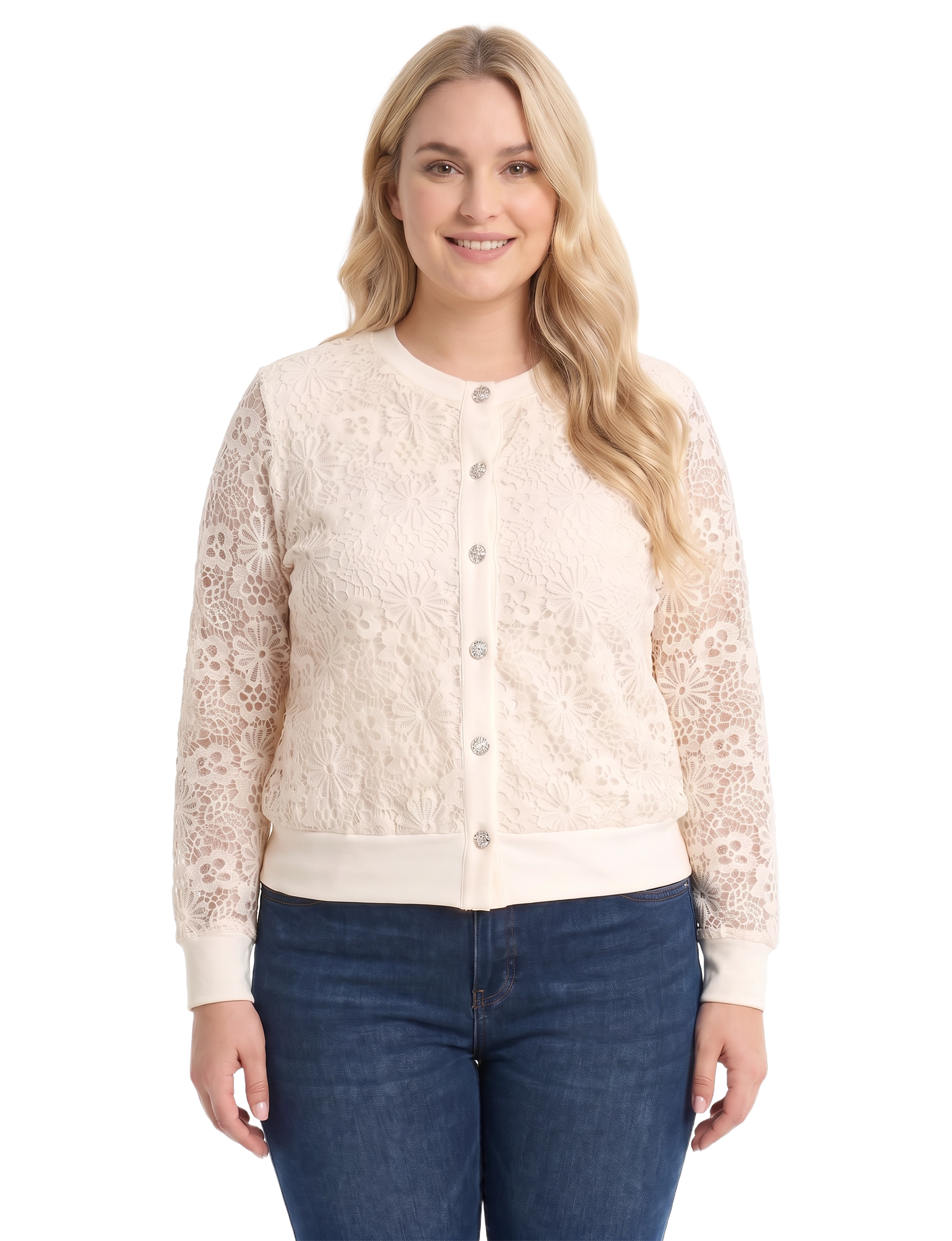 NY Collection Plus Size Long Sleeve Lace Blouse