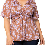 Abby Twist Front Lavender Florals Top - Plus