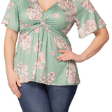 Abby Twist Front Top  - Sage Garden Print -  Plus