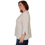 Alfred Dunner Spliced Texture Metallic Studded Top - Oatmeal - Plus