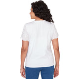 Alfred Dunner Solid Eyelet Sleeve Tee with Necklace- Petite