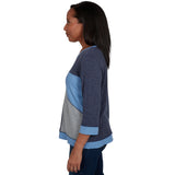 Alfred Dunner Heathered Colorblock Knit Top - Denim