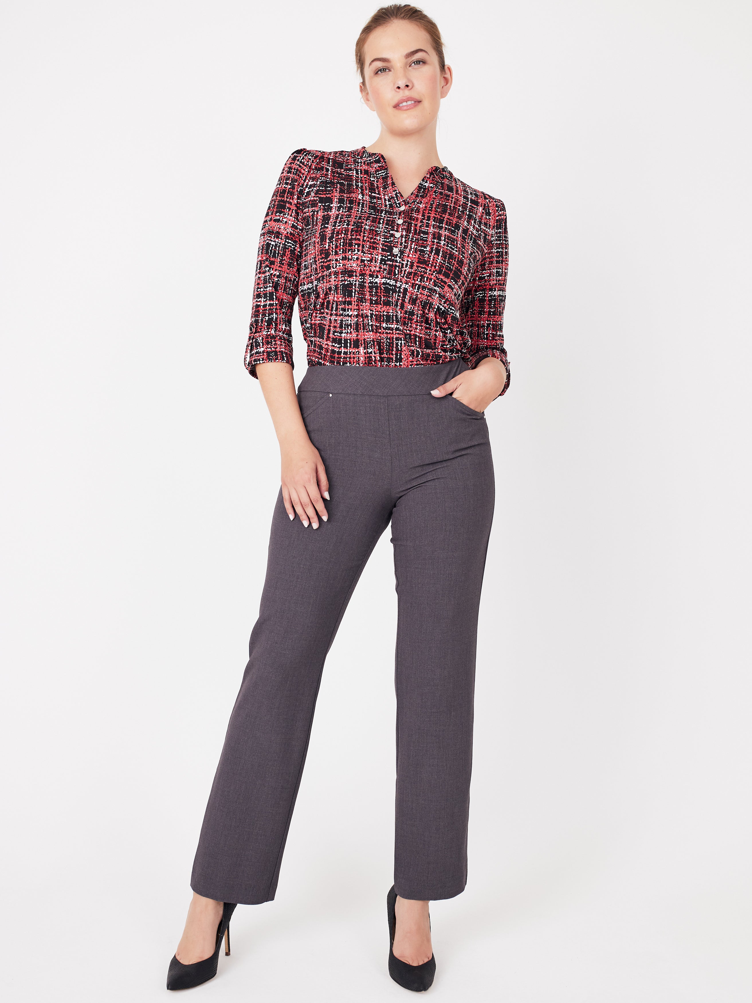 Roz & Ali™ Secret Agent Pull On Tummy Control Pants Cateye Pockets with Rivets