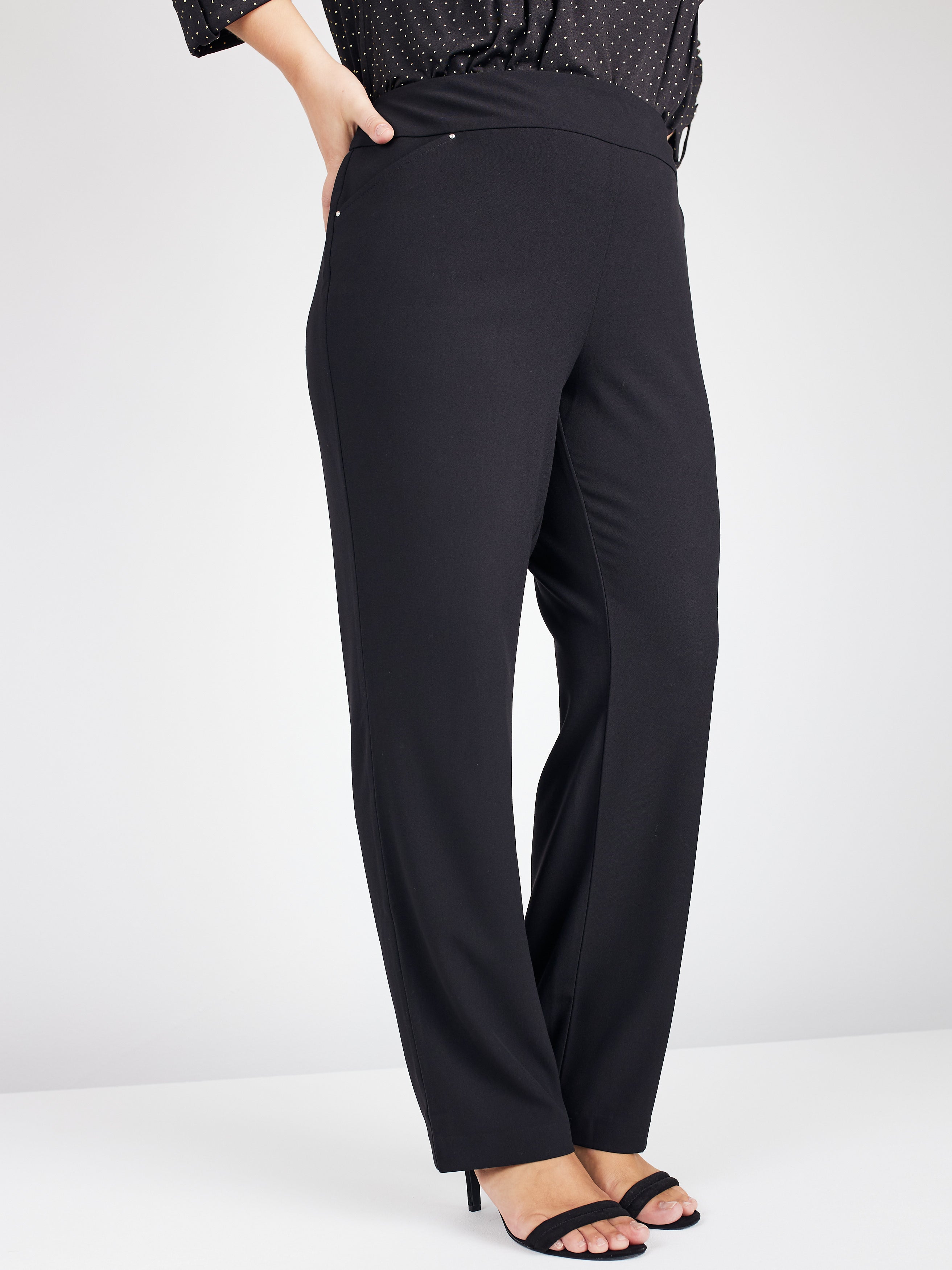 Roz & Ali™ Secret Agent Pull On Tummy Control Pants Cateye Pockets with Rivets, Short Length