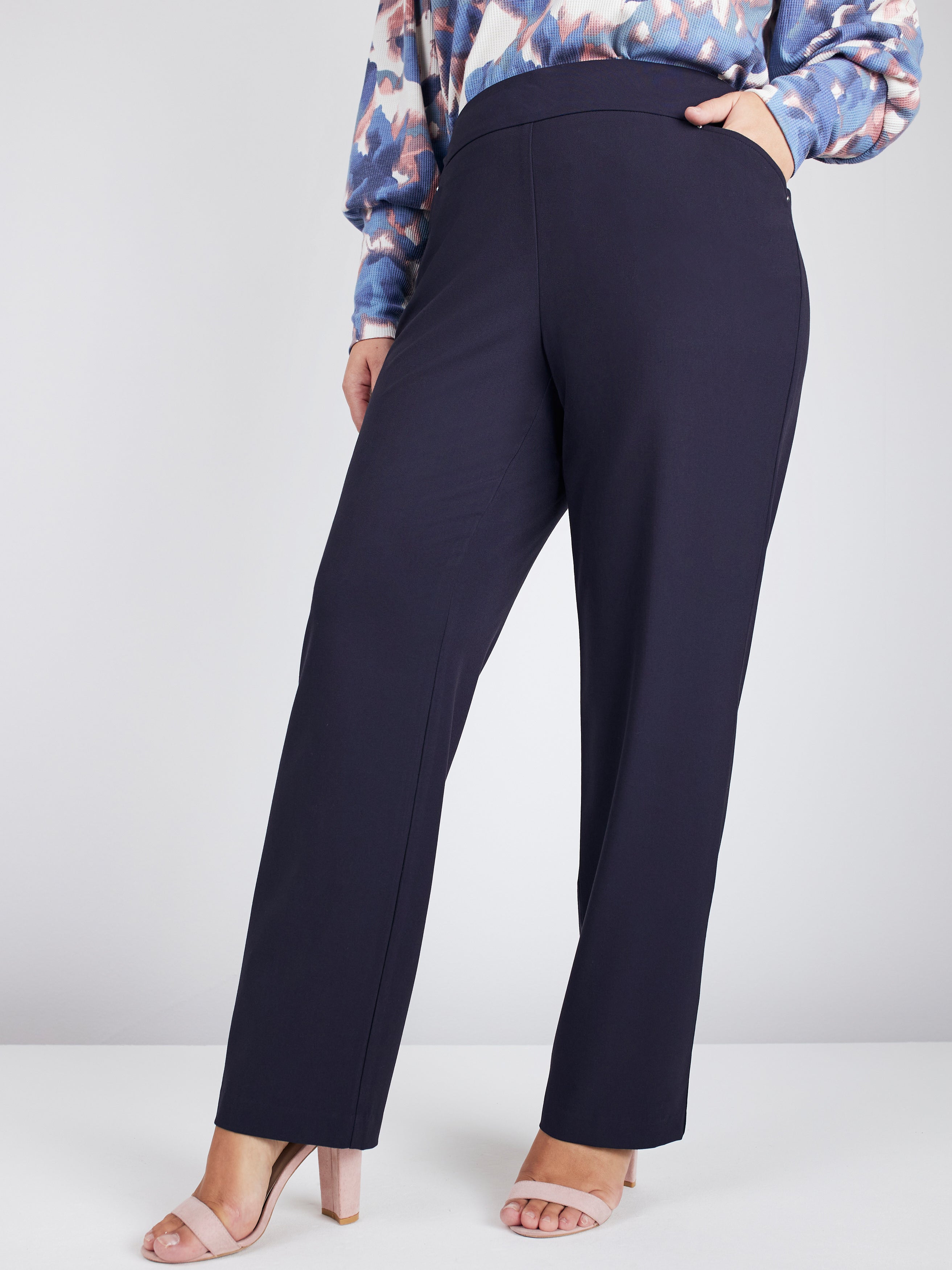 Roz & Ali™ Secret Agent Pull On Tummy Control Pants Cateye Pockets with Rivets, Plus