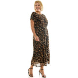 Short T-Sleeve Keyhole Button Back Lined Maxi Dress with Removable Belt - Plus