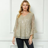 3/4 Ruffle Sleeve V-Neck Blouse - Yellow